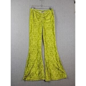 NWT UO Lime Velvet Flare Stretchy Pants Neon Printed Ornate Bohemian
